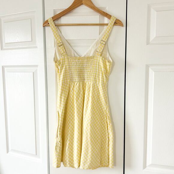 Abercrombie & Fitch Linen Gingham Mini Dress Yellow White V-Neck EUC Sz S - Picture 4 of 11